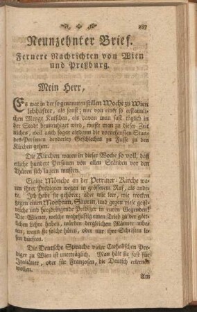 Neunzehnter Brief. Fernere Nachricht von Wien und Preßburg