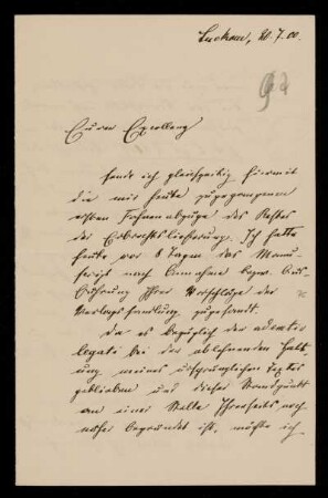 97: Brief von Friedrich Ritgen an Gottlieb Planck, Luckau (Landkreis Dahme-Spreewald), 20.7.1900