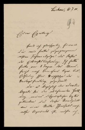 97: Brief von Friedrich Ritgen an Gottlieb Planck, Luckau (Landkreis Dahme-Spreewald), 20.7.1900