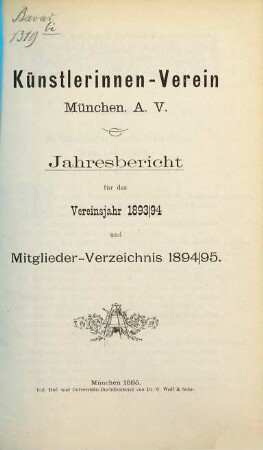 Jahresbericht für das Vereinsjahr ... und Mitglieder-Verzeichnis. 1893/94 = 1894/95 (1895)
