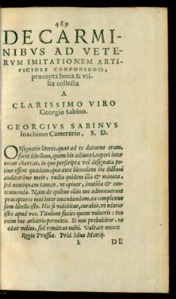 De Carminibus Ad Veterum Imitationem Artificiose Componendis ...