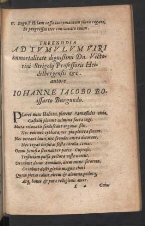 Threnodia Ad Tumulum Viri immortalitate dignißimi Dn. Victorini Strigelii Professoris Heidelbergensis &c. autore