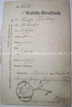 Gesinde-Dienstbuch für Bertha Kühn
