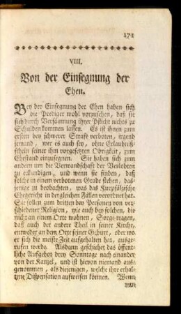VIII. Von der Einsegnung der Ehen