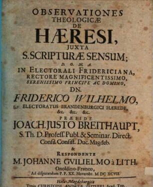 Observationes Theologicae De Haeresi, Iuxta S. Scripturae Sensum