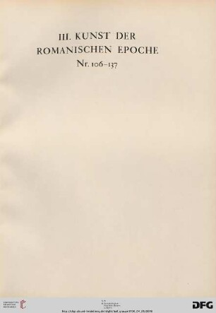 III. Romanische Epoche (Nr. 106-137)