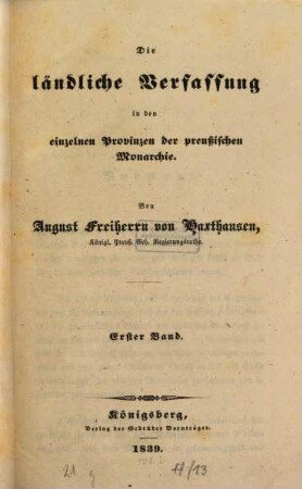 Die ländliche Verfassung in den Provinzen Ost- und Westpreußen