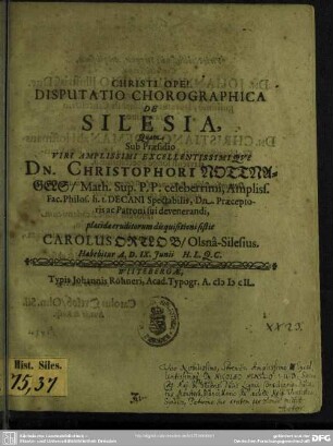 Disputatio Chorographica De Silesia