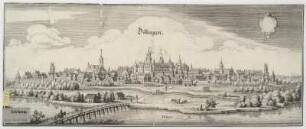 Ansicht von Dillingen an der Donau, Radierung, um 1650? : Dillingen / [Matthaeus Merian]. - [Francof.] , [ca. 1650?]. - 1 Ansicht auf 1 Kunstbl. : Radierung ; 33 x 13 cm. Mit unvollst. Wappen