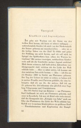 Vorspiel Kindheit und Jugendjahre