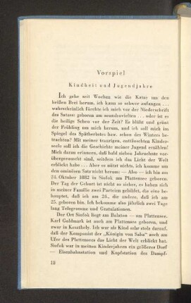 Vorspiel Kindheit und Jugendjahre