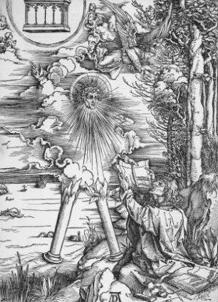Johannes, das Buch verschlingend / Der "Starke Engel", aus der Folge der Apokalypse, Latein-Ausgabe 1511