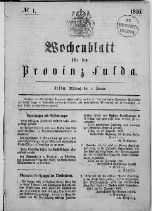 1866: Wochenblatt für die Provinz Fulda