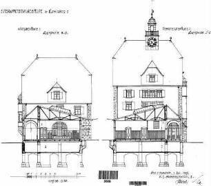 Plochingen: Empfangsgebäude Verwaltungsgebäude Querschnitte Wirts- u.Beamtengebäude