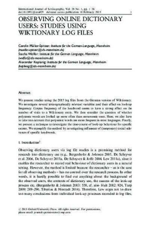 Observing online dictionary users: Studies using wiktionary log files
