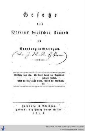 Gesetze des Vereins deutscher Frauen zu Freiburg im Breisgau