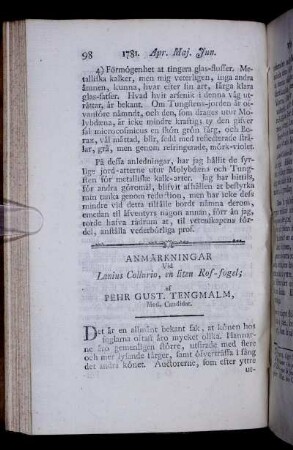 Anmärkningar vid Lanius Collurio,...