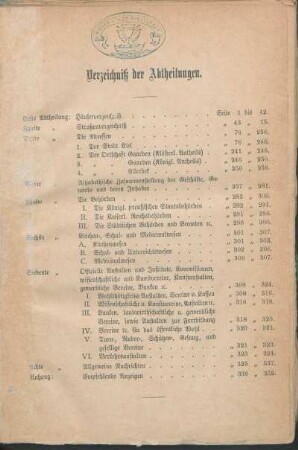 Verzeichniß der Abtheilungen.