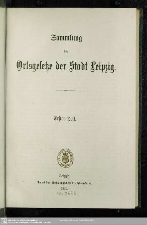 1: Sammlung der Ortsgesetze der Stadt Leipzig