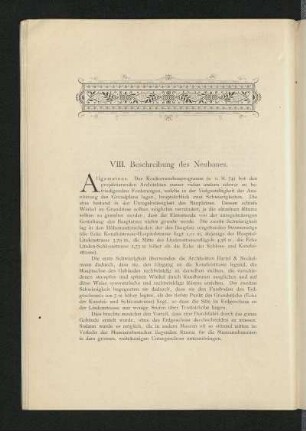 VIII. Beschreibung des Neubaues