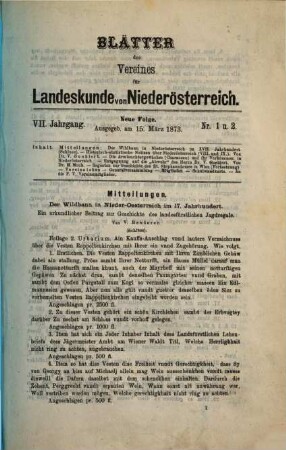 Blätter des Vereines für Landeskunde von Niederösterreich. 7. 1873