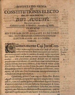 Diss. iur. ad constitutiones electorales Divi Augusti, exhibens historiam et originem illarum