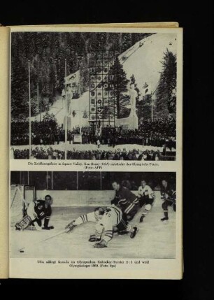Die Eröffnungsfeier in Squaw Valley. Ken Henry (USA) entzündet das Olympische Feuer.