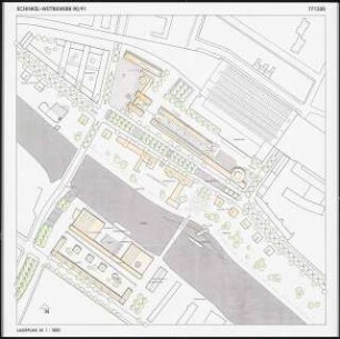 Neugestaltung der Spreeufer von Friedrichshain und Kreuzberg, Berlin Schinkelwettbewerb 1991: Lageplan 1:1000