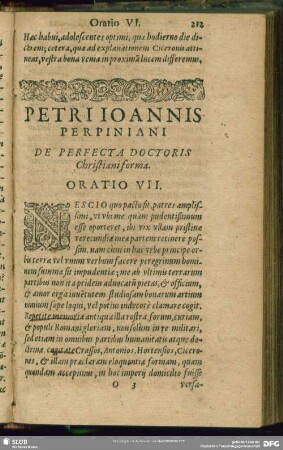 De Perfecta Doctoris Christiani forma. Oratio VII