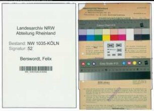 Entnazifizierung Felix Von Berswordt , geb. 16.10.1896 (Kaufmaennischer Angestellter)