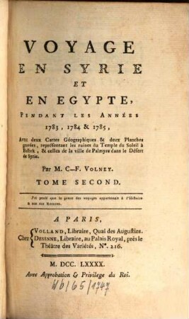 Voyage En Syrie Et En Egypte Pendant Les Années 1783, 1784 & 1785, 2