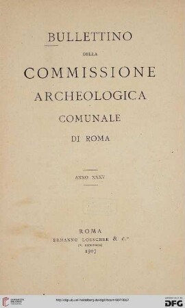 35: Bullettino della Commissione Archeologica Comunale di Roma