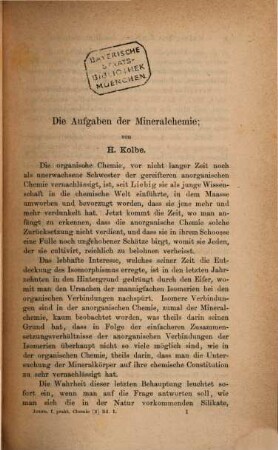 Journal für praktische Chemie : practical applications and applied chemistry ; covering all aspects of applied chemistry. 109 = N.F., Bd. 1. 1870