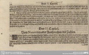 Das II. Capitel. Vom Numeriren oder Aussprechen der Zahlen.