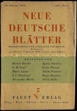 Exilzeitschrift für Literatur und Kritik, Jg. 1934