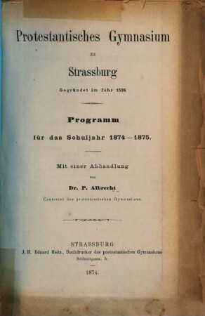 Programm : auf d. Schuljahr .... 1874/75