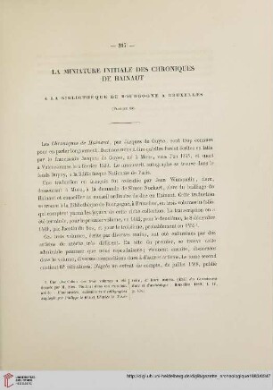 La miniature initiale des chroniques de Hainaut à la Bibliothèque de Bourgogne à Bruxelles