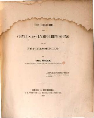 Die Ursache der Chylus- u. Lymph-Bewegung und der Fettresorption : Zur Feier des 300 jaehrigen Bestehens der Universitaet Jena