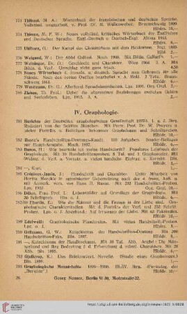 IV. Graphologie (Nr. 781 - 814)