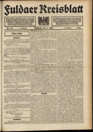 Erste Ausgabe vom Mittwoch, den 05. Juni 1912.