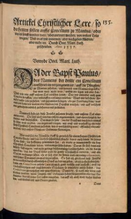 Artickel Christlicher Lere/ so da hetten sollen auffs Concilium zu Mantua ... uberantwort werden ...