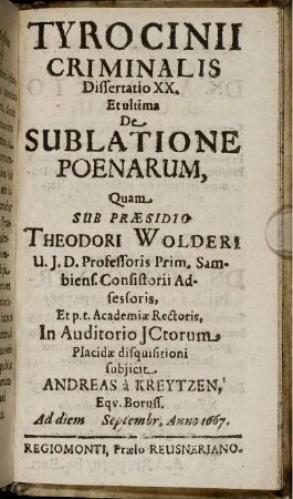 Dissertatio XX. De Sublatione Poenarum