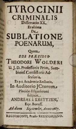 Dissertatio XX. De Sublatione Poenarum