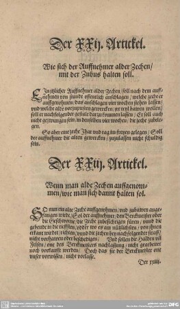 Der XXIII. Artickel. Wenn man alde Zechen aufgenommen/wie man sich damit halten sol.