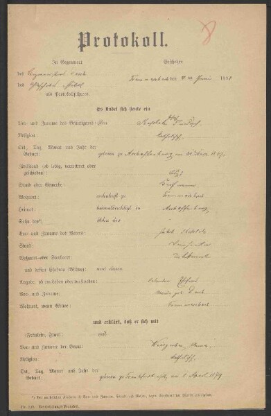 Ausstellung eines Verehelichungszeugnisses an den in Frammersbach
                     wohnenden Kaufmann Joseph Friedrich Koplitz - Verehelichung mit der
                     Restaurateuerstochter Anna, geb. Weisberger, aus Frankfurt / Main, 1898,
                     Verehelichung mit der Metzgermeisterstochter Amalie Katharina, geb.
                     Immerschitt, aus Aschaffenburg, 1902, Bürgerrechtsverleihung, 1902