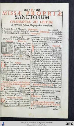 Missae Propriae Sanctorum Celebrandae Ad Libitum.