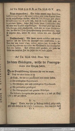 Ad. Tit. XLII. Ord. Proc. Vet. Von denen Gläubigern, welche die Praerogratiuam oder Vorzug haben
