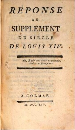 Réponse Au Supplément Du Siecle De Louis XIV.
