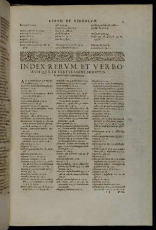 Index Rerum Et Verborum Quæ In Tertulliani Scriptis & notis lunii continentur.