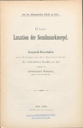 Über Luxation der Semilunarknorpel